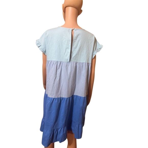 Simply Southern Women's Standard L Blue Tiered Color Block Knee Length Dress - Picture 13 of 13